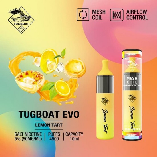 Tugboat Evo 4500 Lemon tart  en uygun fiyatlar ile elektroniksigarafiyatlari.comde! Tugboat Evo 4500 Lemon tart özellikleri, fiyatı, incelemesi, yorumları ve taksit seçenekleri için hemen tıklayın!